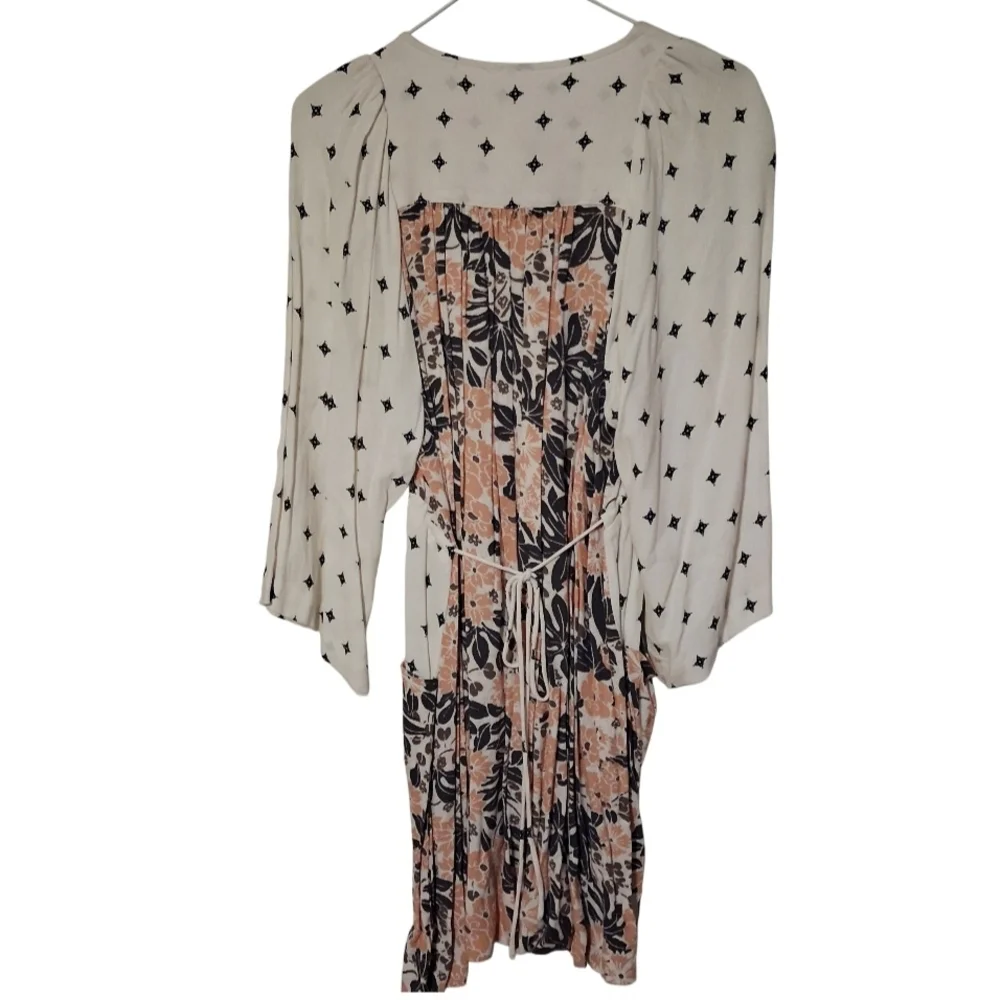 Free People Tallula White Print Long‎ Sleeve Mini Dress